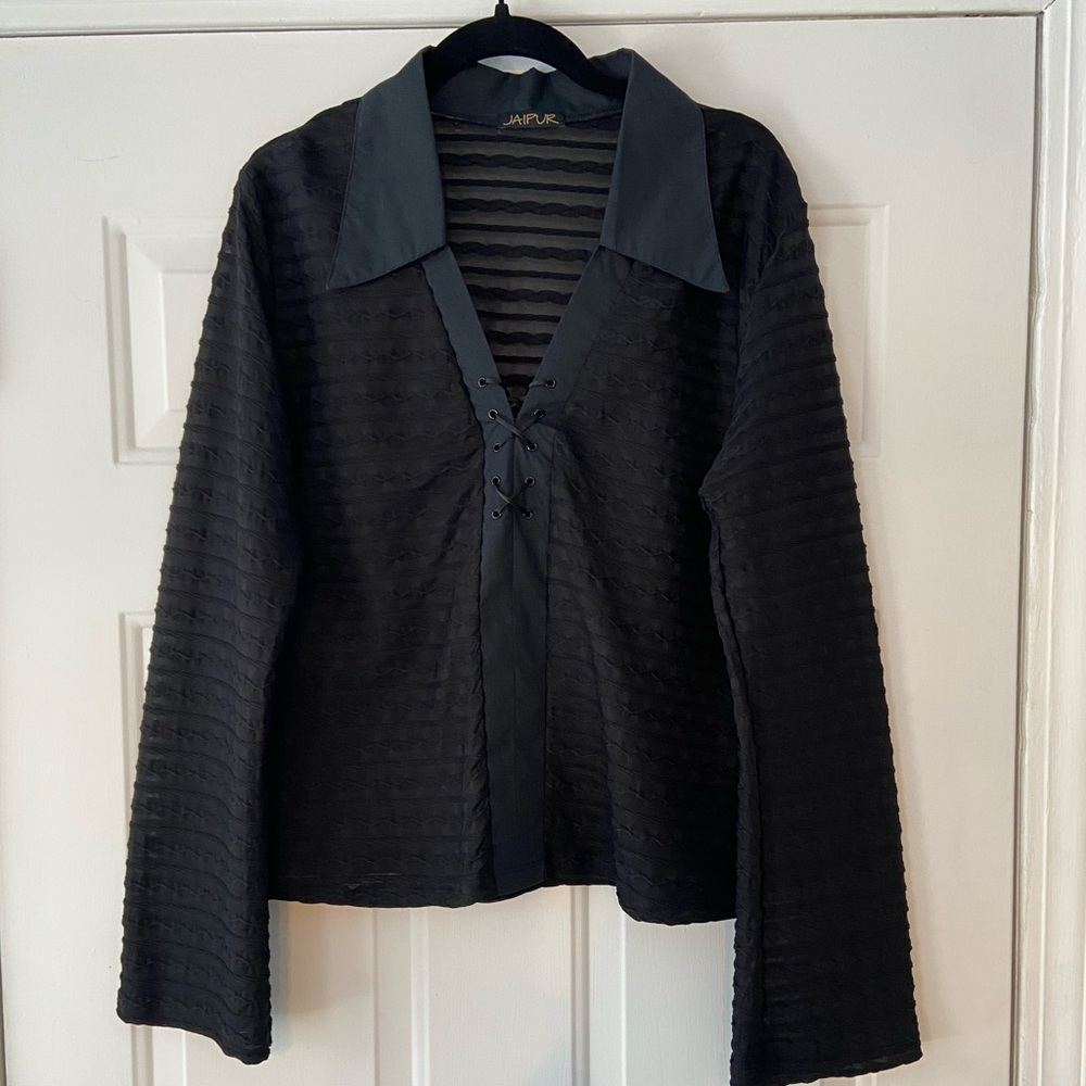Jaipur Black Lace-Up Textured Shirt XL.